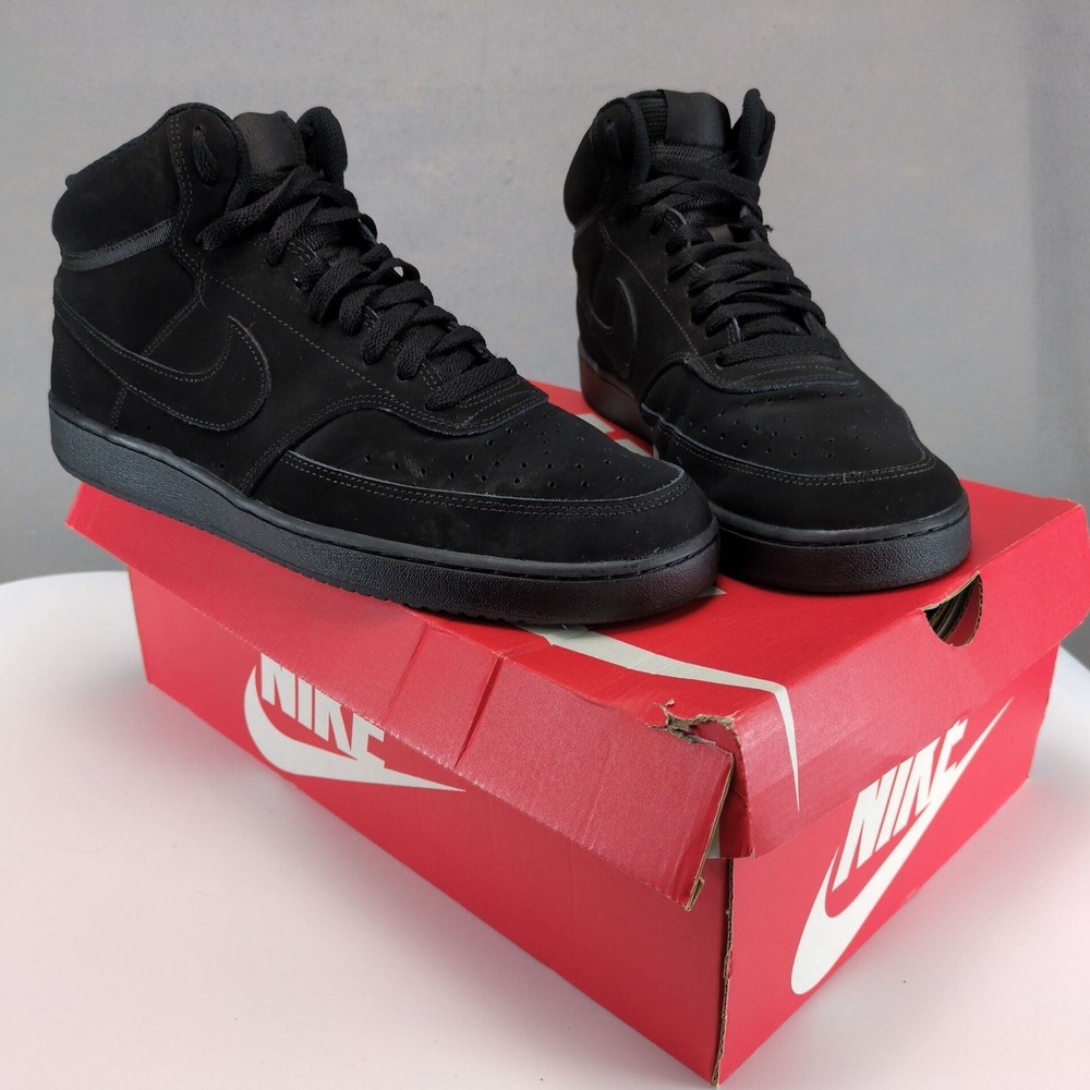 Nike Court Vision Mid Top Triple Black Mens Size 13 CU6620-001 Sneakers